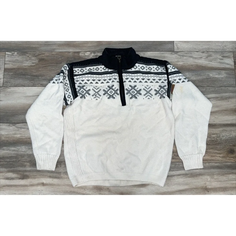 Vintage Dale Of Norway Wool Sweater Large 1/4 Zip Fair Isle Nordic-DAMAGED